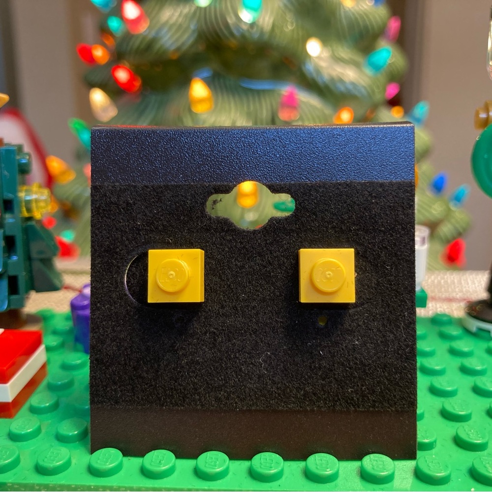 Classic Yellow Lego Stud Earrings (Flat)